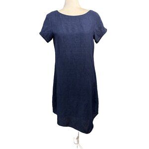 Toast Linen Blend  Blue Short Sleeve Dress Women 10 Lined